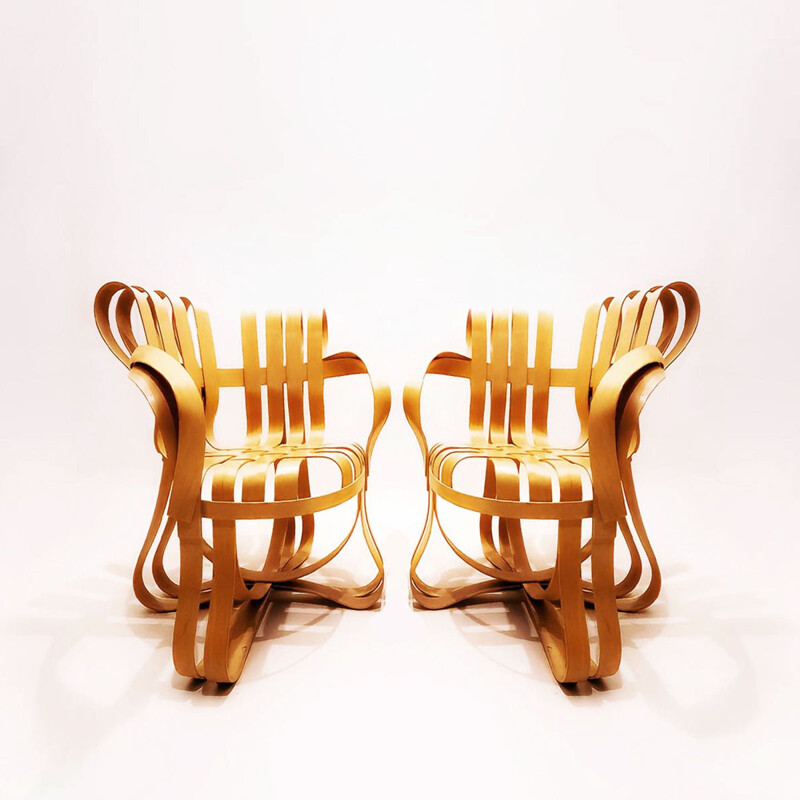 Vintage bentwood maple and glass dining set by Frank Gehry for Knoll International, 1980