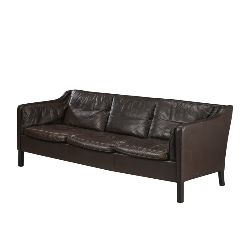 Mid-century modern three-seater sofa in brown leather - 1960s