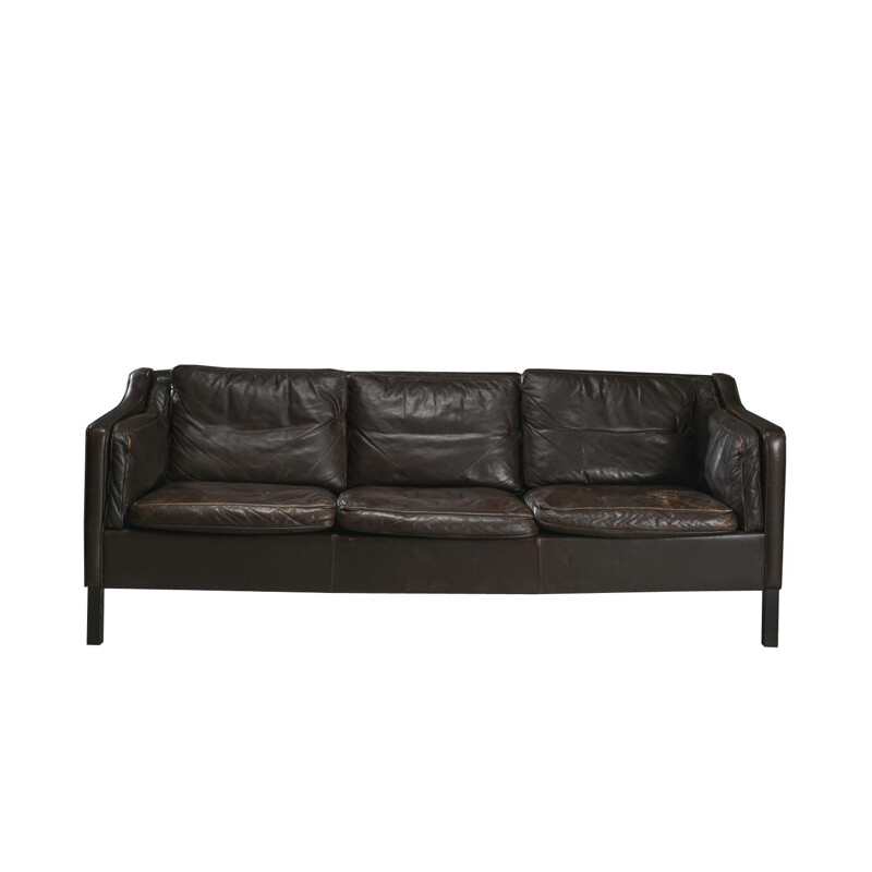 Mid-century modern three-seater sofa in brown leather - 1960s