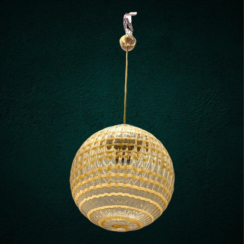 Lámpara de suspensión italiana vintage en cristal de Murano de Ludovico Diaz De Santillana para Venini, 1970