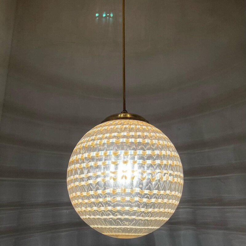 Italian vintage Murano glass pendant lamp by Ludovico Diaz De Santillana for Venini, 1970s