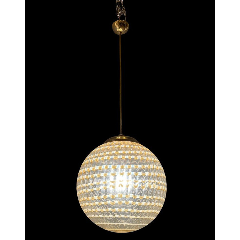 Italian vintage Murano glass pendant lamp by Ludovico Diaz De Santillana for Venini, 1970s