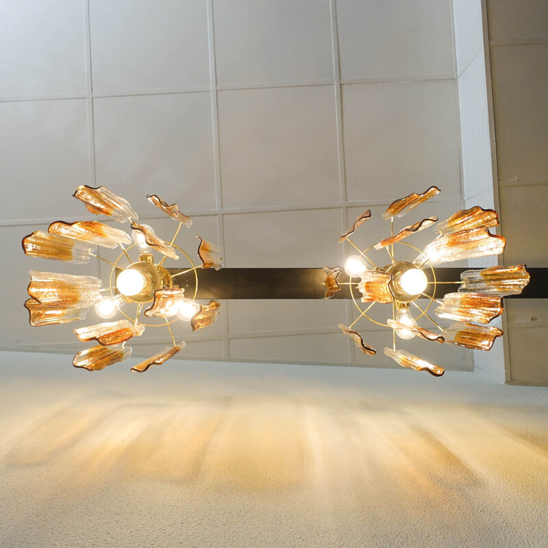 Pair of vintage Murano glass flower petal pendant lamp by Carlo Nason for Mazzega, Italy 1970s