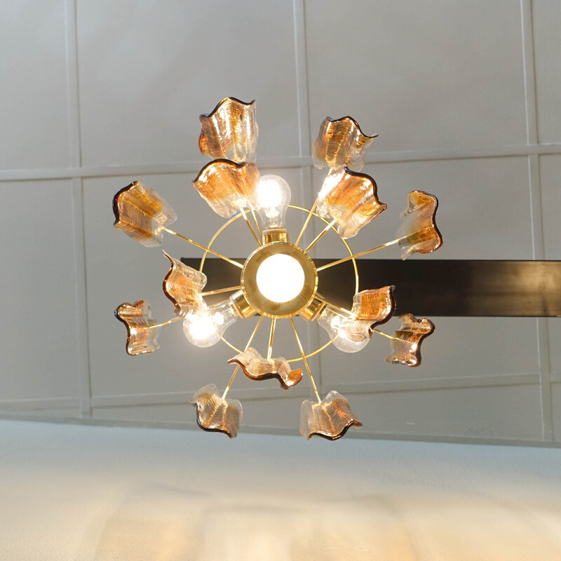 Pair of vintage Murano glass flower petal pendant lamp by Carlo Nason for Mazzega, Italy 1970s