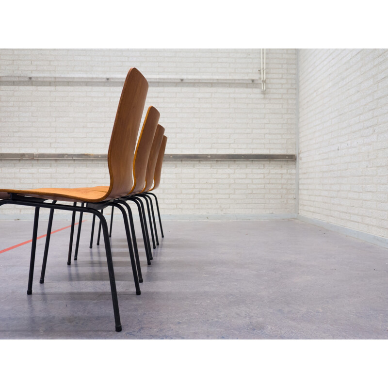 Suite de 4 chaises "Euroika" Auping en teck contreplaqué, Friso KRAMER - 1960 