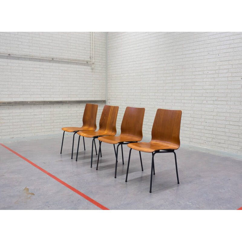 Set of 4 "Euroika" chairs in teak plywood and steel, Friso KRAMER - 1960s