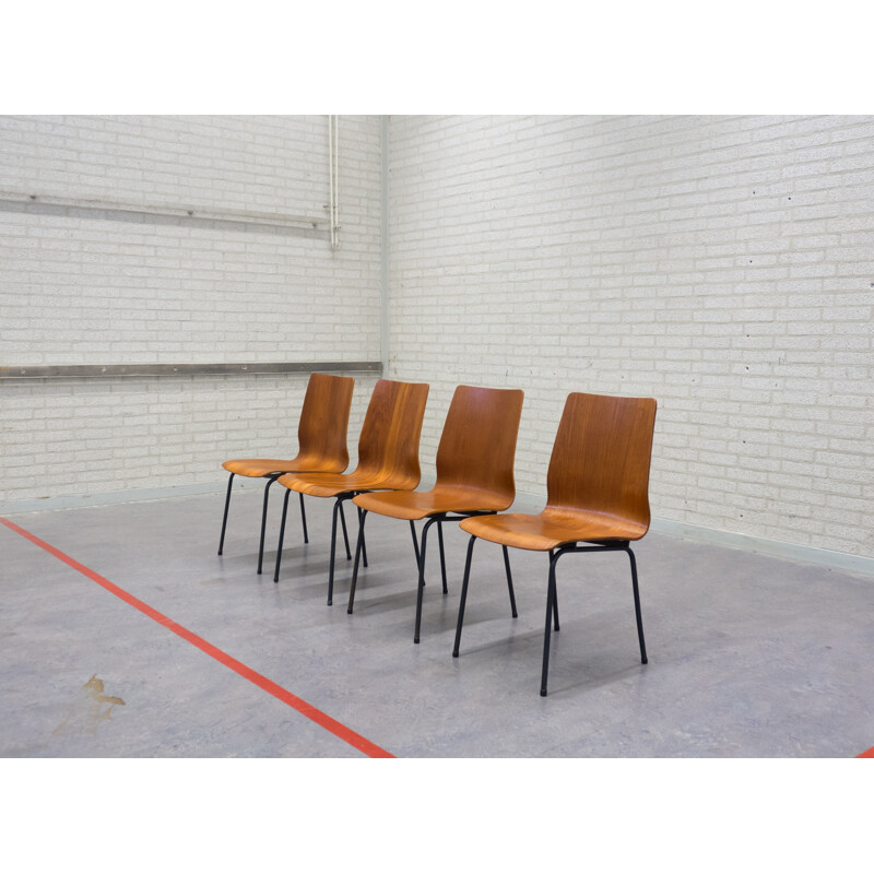 Suite de 4 chaises "Euroika" Auping en teck contreplaqué, Friso KRAMER - 1960 