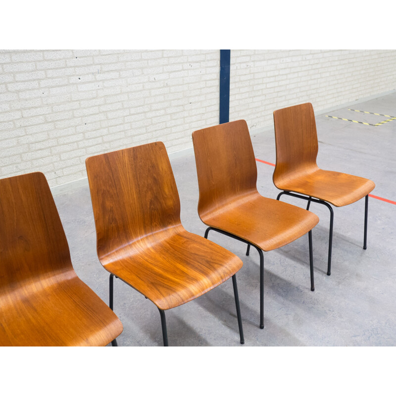 Set of 4 "Euroika" chairs in teak plywood and steel, Friso KRAMER - 1960s