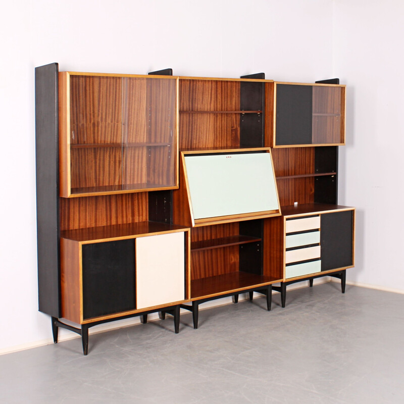 Vintage stained wood wall unit, 1960