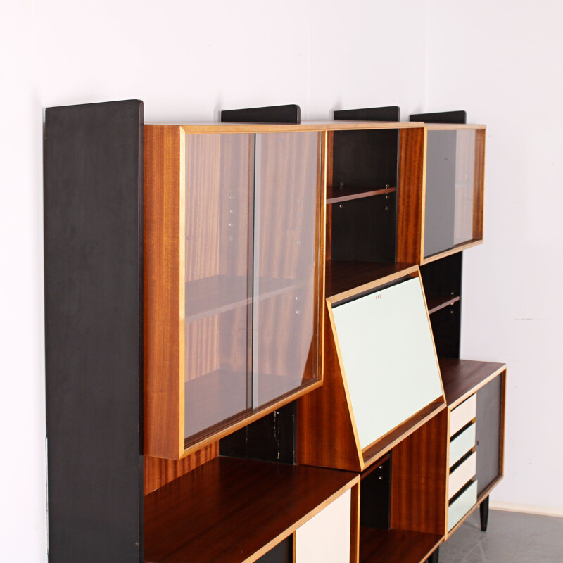 Vintage stained wood wall unit, 1960