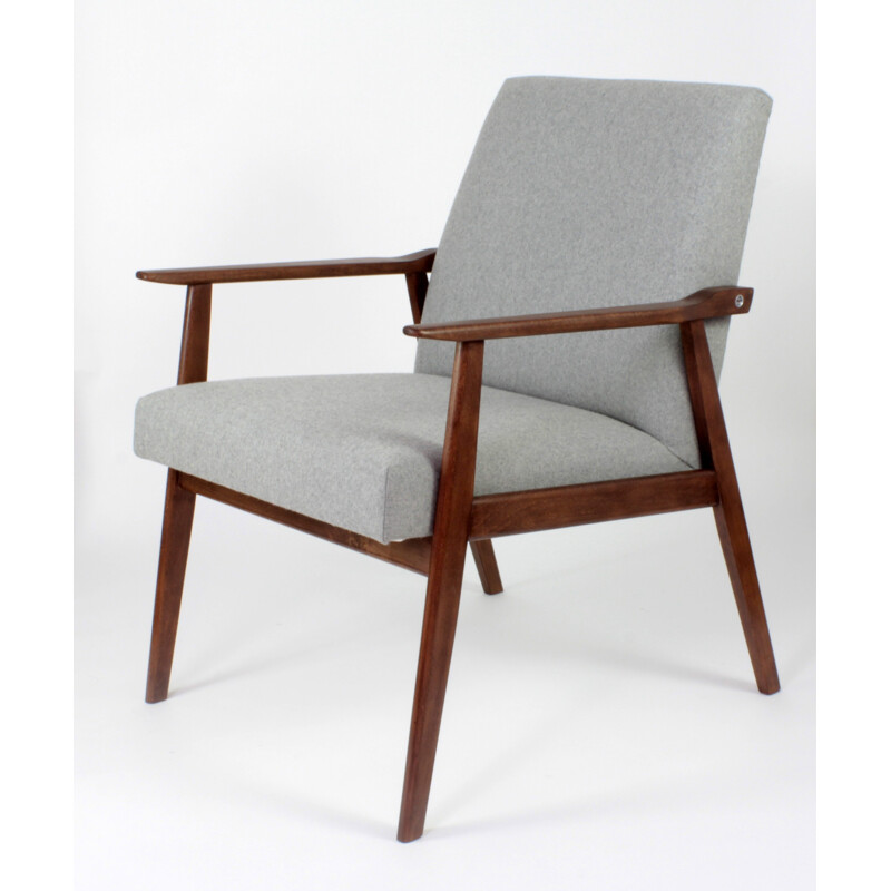 Grey armchair in oak and wool fabric - 1960s