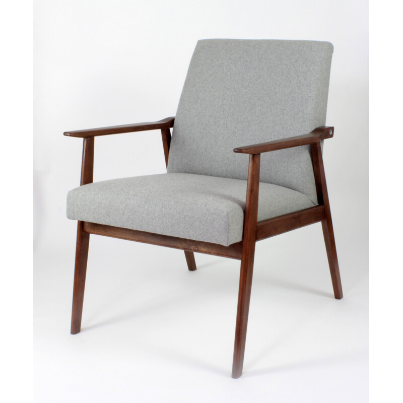 Grey armchair in oak and wool fabric - 1960s