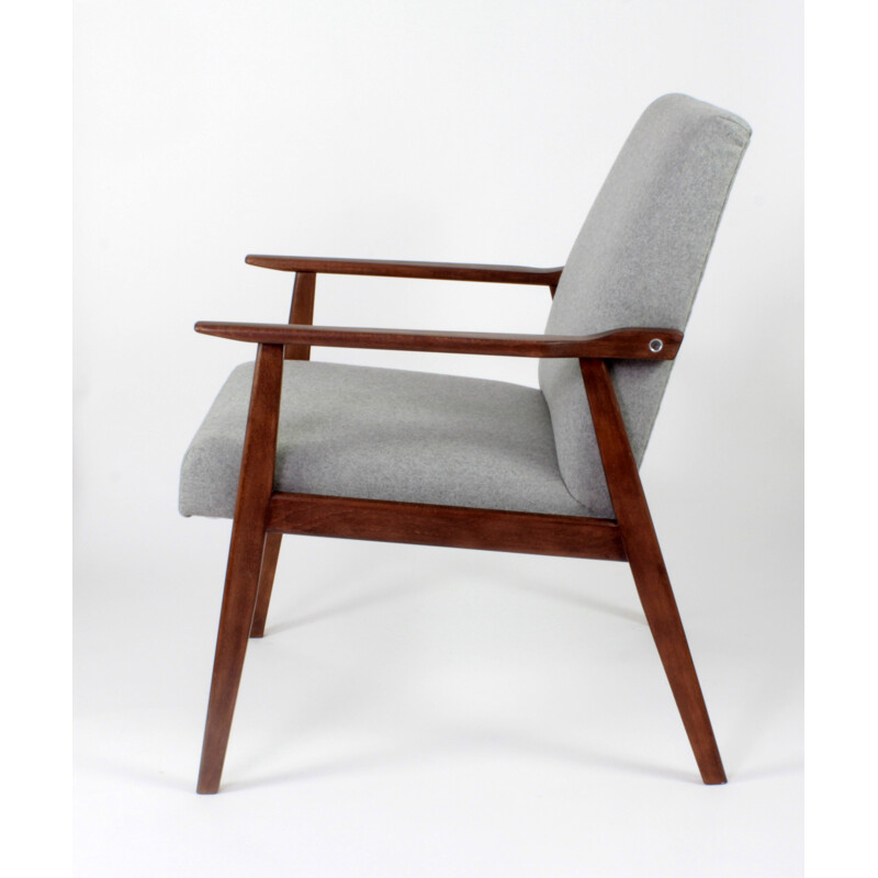 Grey armchair in oak and wool fabric - 1960s