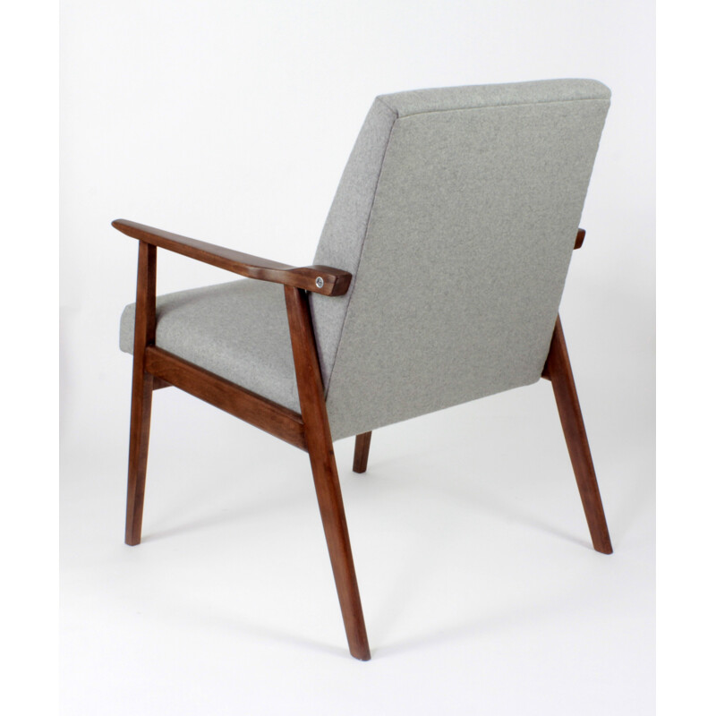 Grey armchair in oak and wool fabric - 1960s