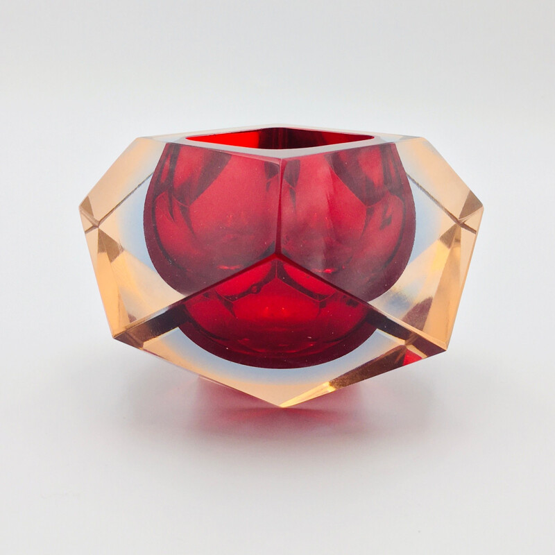 Cendrier vintage Sommerso en verre de Murano en forme de diamant par Flavio Poli pour Seguso, 1960