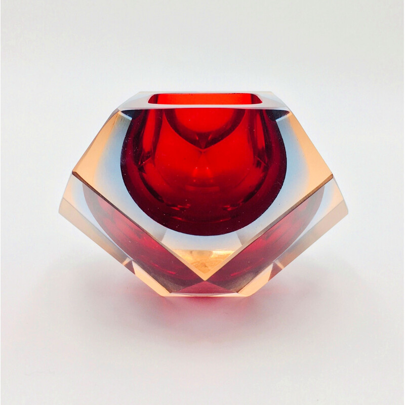 Cendrier vintage Sommerso en verre de Murano en forme de diamant par Flavio Poli pour Seguso, 1960