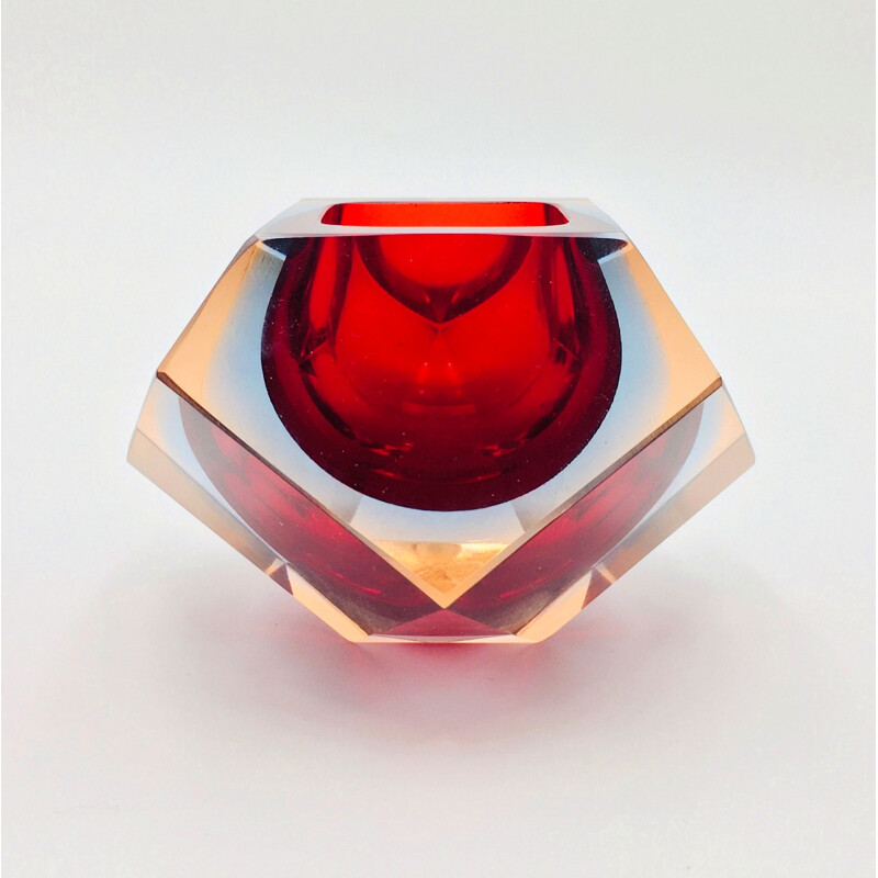 Vintage diamond-shaped Murano glass Sommerso ashtray by Flavio Poli for Seguso, 1960s