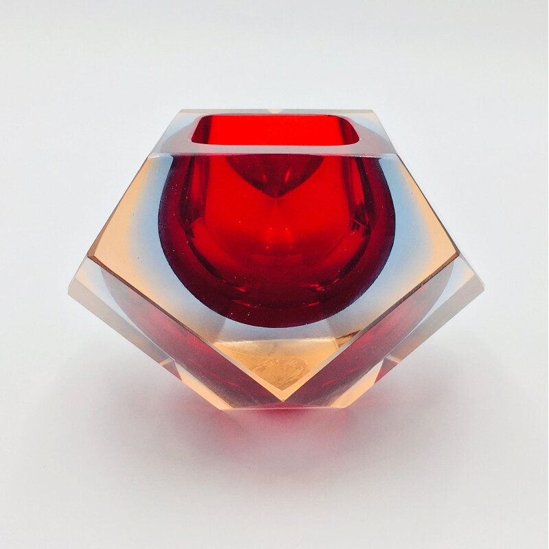 Cendrier vintage Sommerso en verre de Murano en forme de diamant par Flavio Poli pour Seguso, 1960