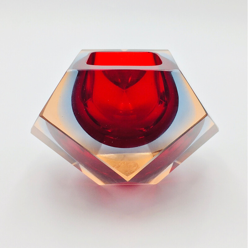 Vintage diamond-shaped Murano glass Sommerso ashtray by Flavio Poli for Seguso, 1960s