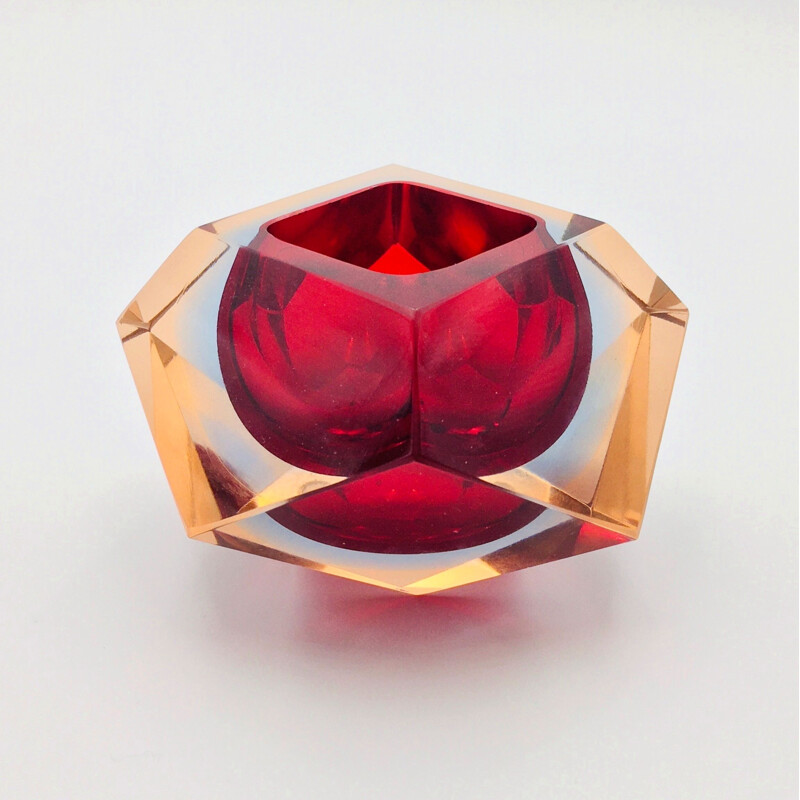 Vintage diamond-shaped Murano glass Sommerso ashtray by Flavio Poli for Seguso, 1960s