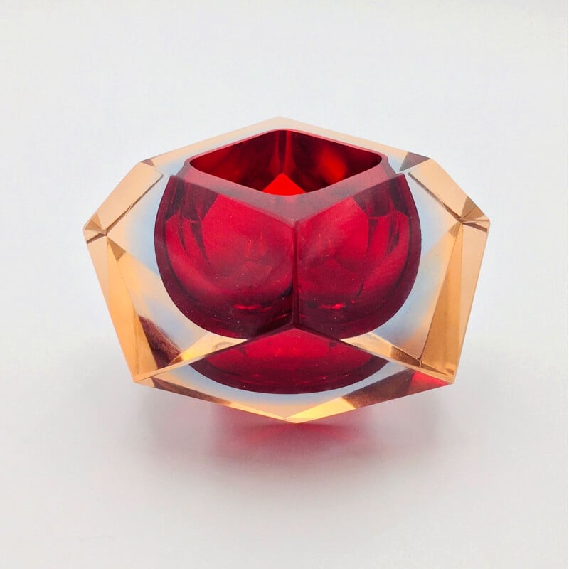 Vintage diamond-shaped Murano glass Sommerso ashtray by Flavio Poli for Seguso, 1960s