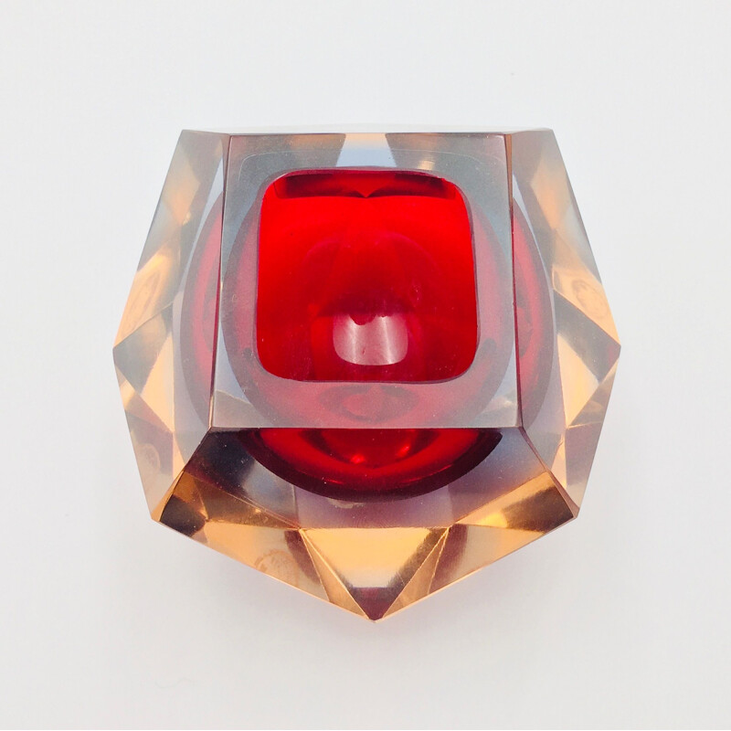 Vintage diamond-shaped Murano glass Sommerso ashtray by Flavio Poli for Seguso, 1960s