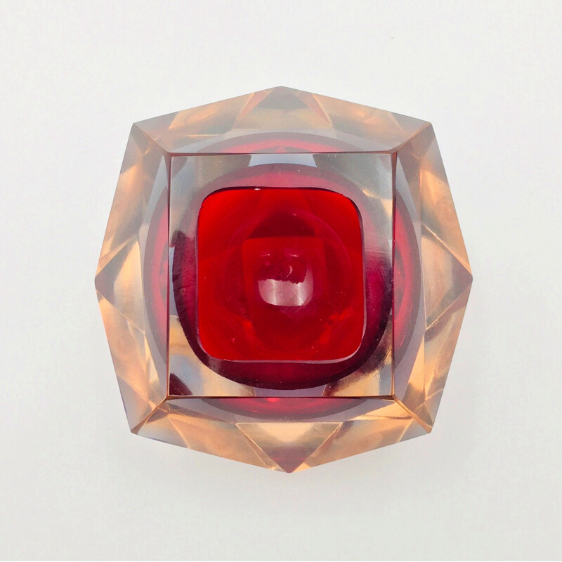 Cenicero vintage Sommerso en cristal de Murano en forma de diamante de Flavio Poli para Seguso, 1960