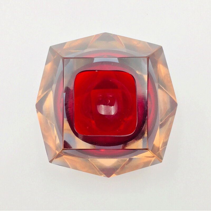 Vintage diamond-shaped Murano glass Sommerso ashtray by Flavio Poli for Seguso, 1960s