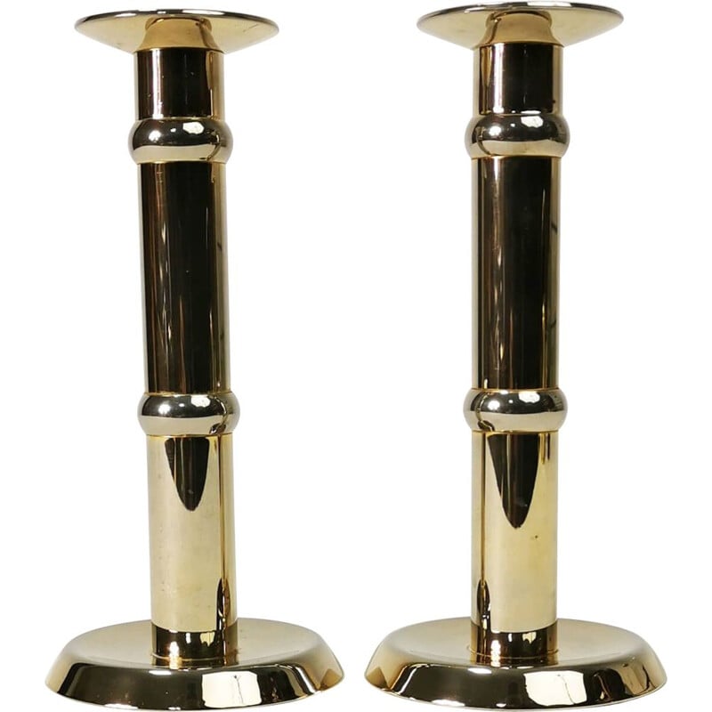 Pair of vintage gold candle holders, Denmark 1960