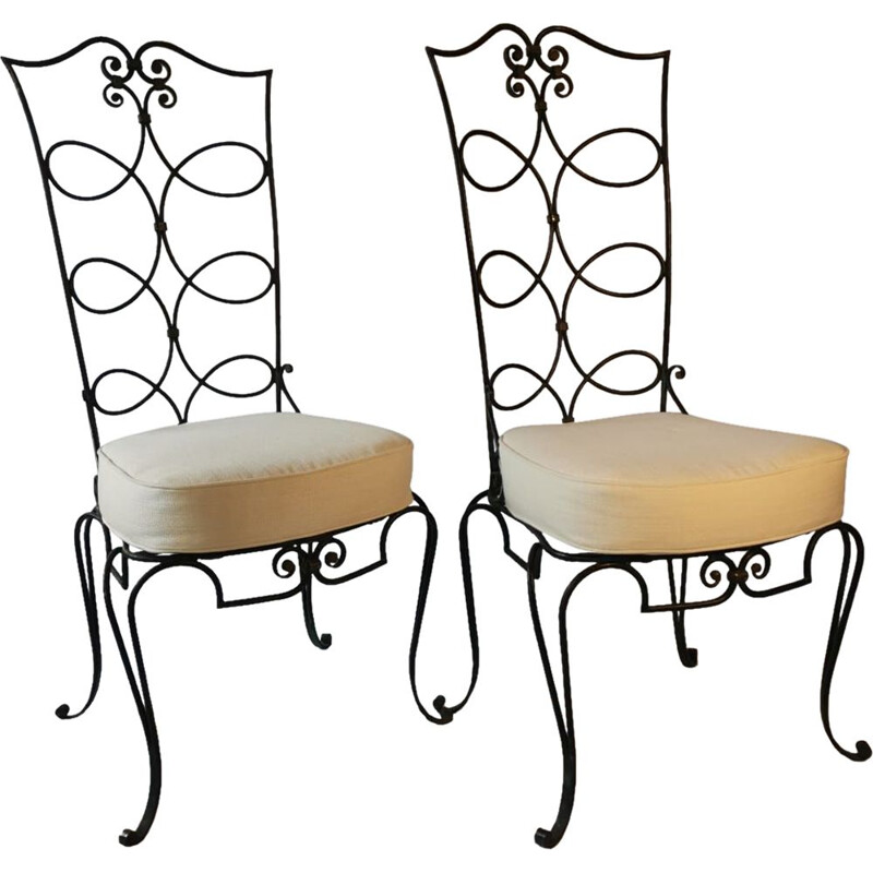 Paar vintage smeedijzeren stoelen van René Prou, 1950