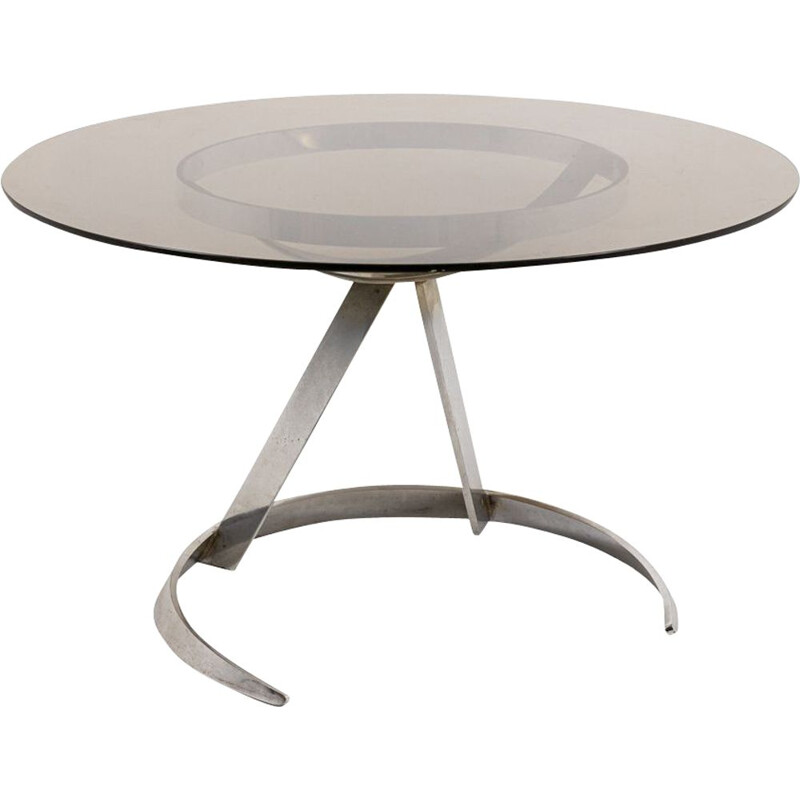 Vintage round metal and glass table by Boris Tabacoff, 1970