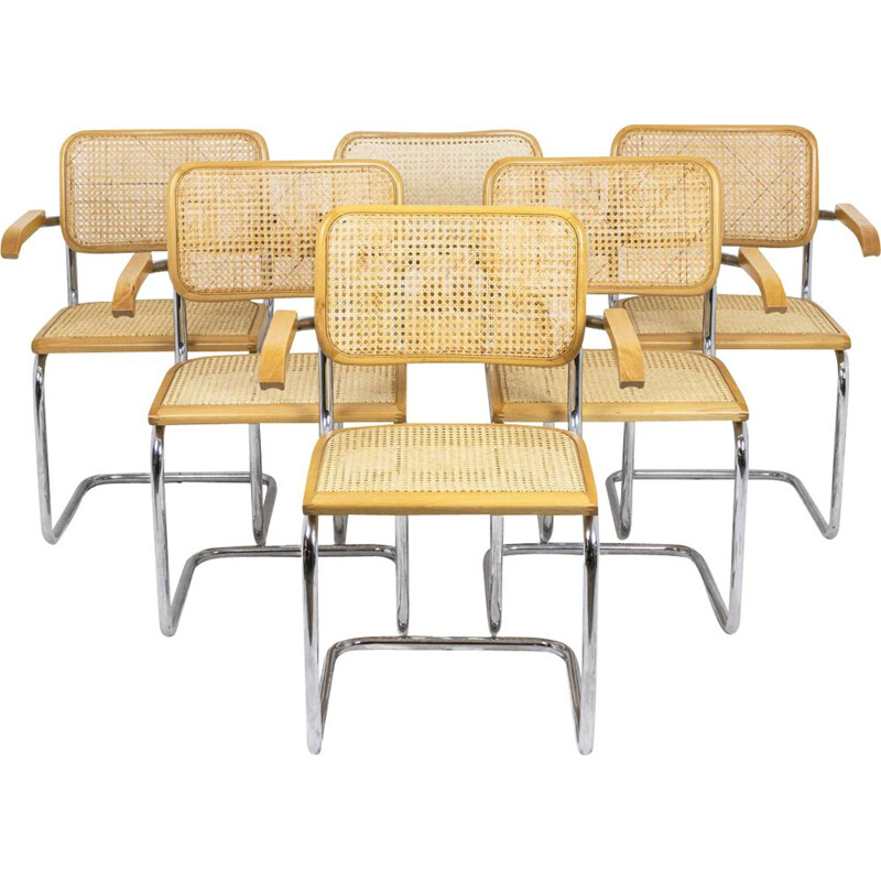 Lot de 6 fauteuils vintage Cesca en hêtre blond, 1970