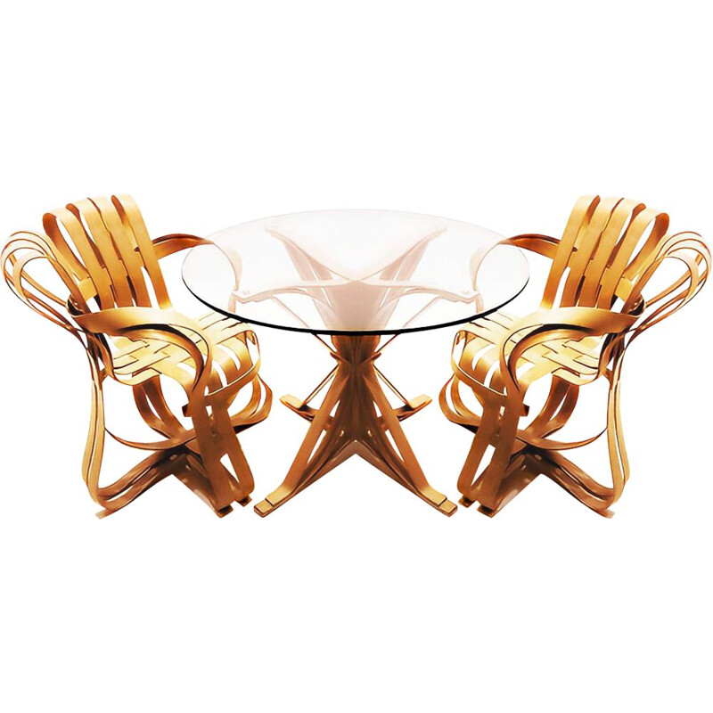 Vintage bentwood maple and glass dining set by Frank Gehry for Knoll International, 1980