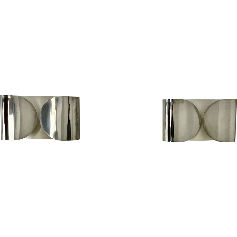 Pair of vintage chrome-plated metal wall lamps by Tobia&Afra Scarpa for Flos, 1960