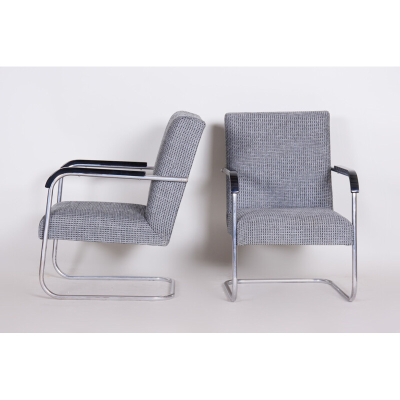 Paar graue Vintage-Sessel von Anton Lorenz für Mucke Melder, 1930