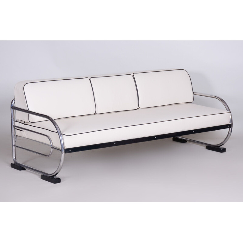 Vintage white leather sofa by Slezak Factories, 1930s