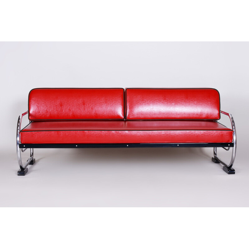 Vintage red leather sofa by Slezak Factories, 1930