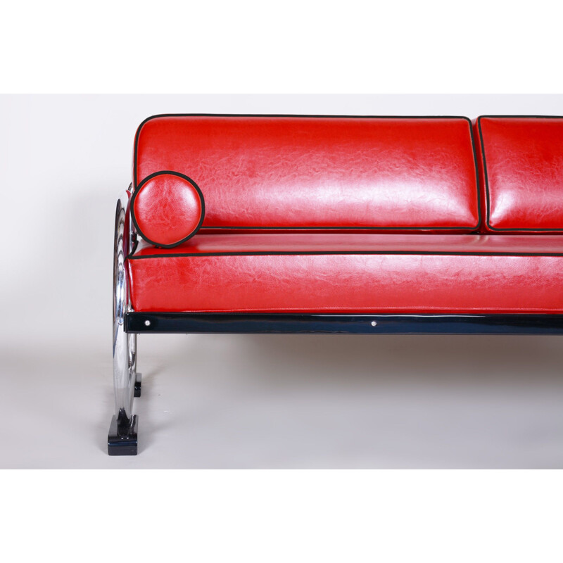 Vintage red leather sofa by Slezak Factories, 1930