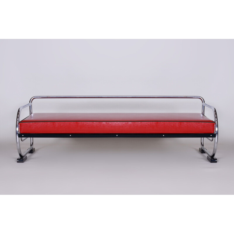 Vintage red leather sofa by Slezak Factories, 1930