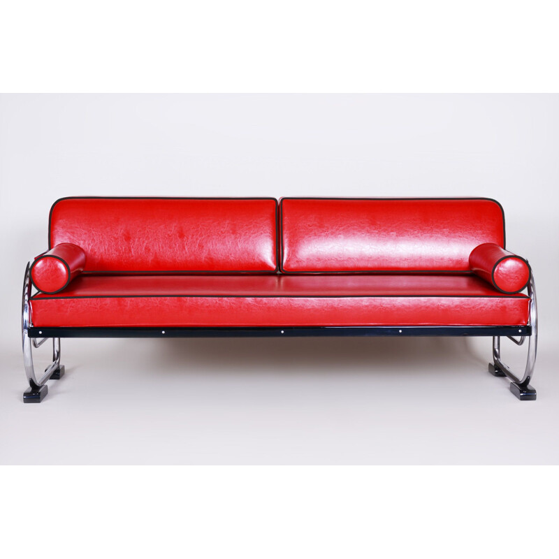 Vintage red leather sofa by Slezak Factories, 1930