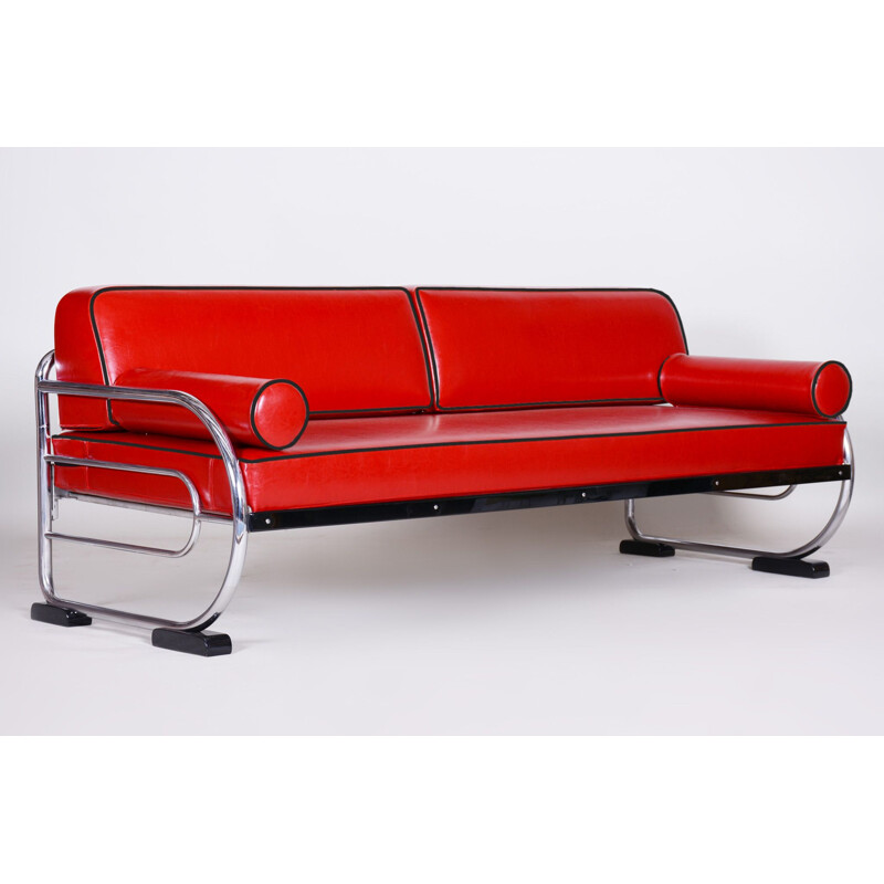 Vintage red leather sofa by Slezak Factories, 1930