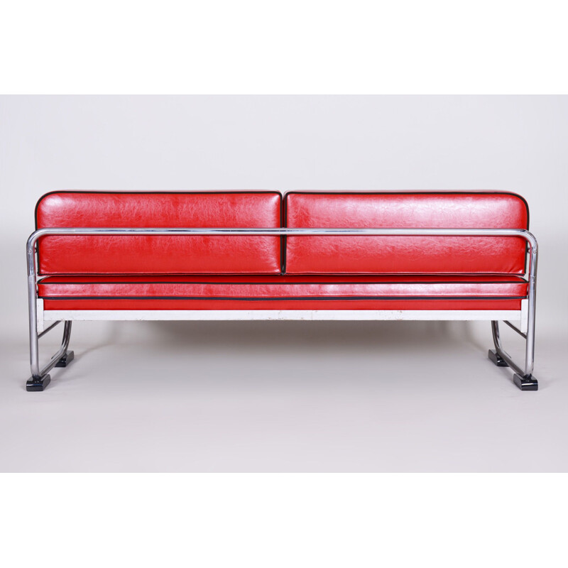 Vintage red leather sofa by Slezak Factories, 1930