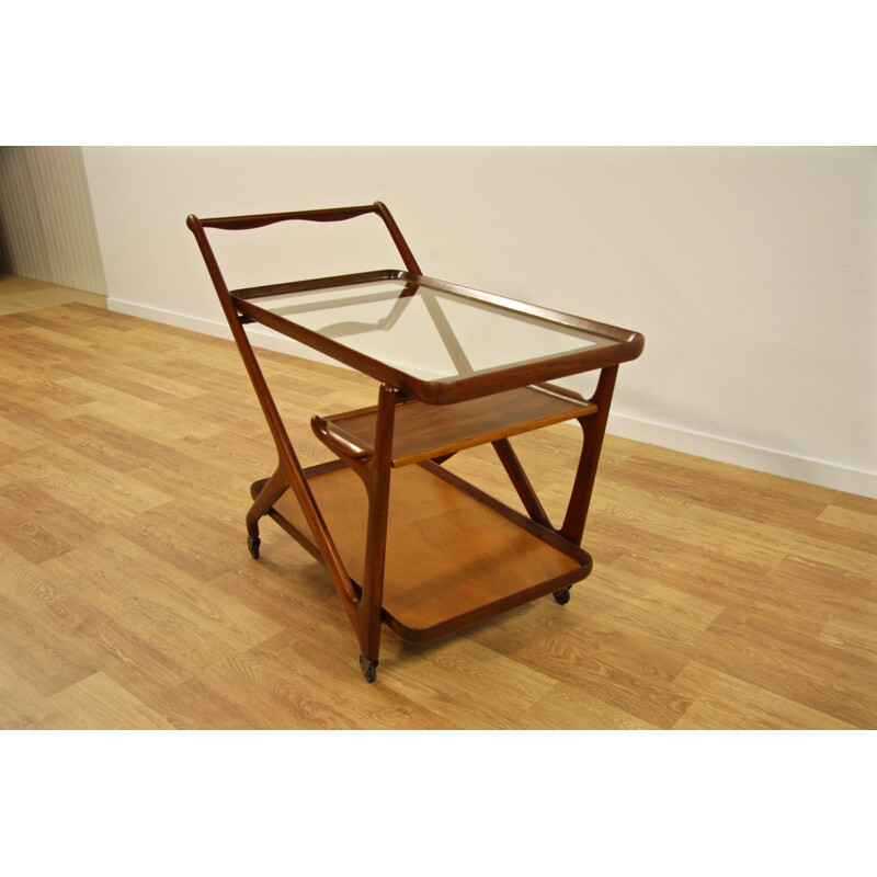 Italian Cassina serving trolley in walnut and glass, Cesare LACCA - 1950s