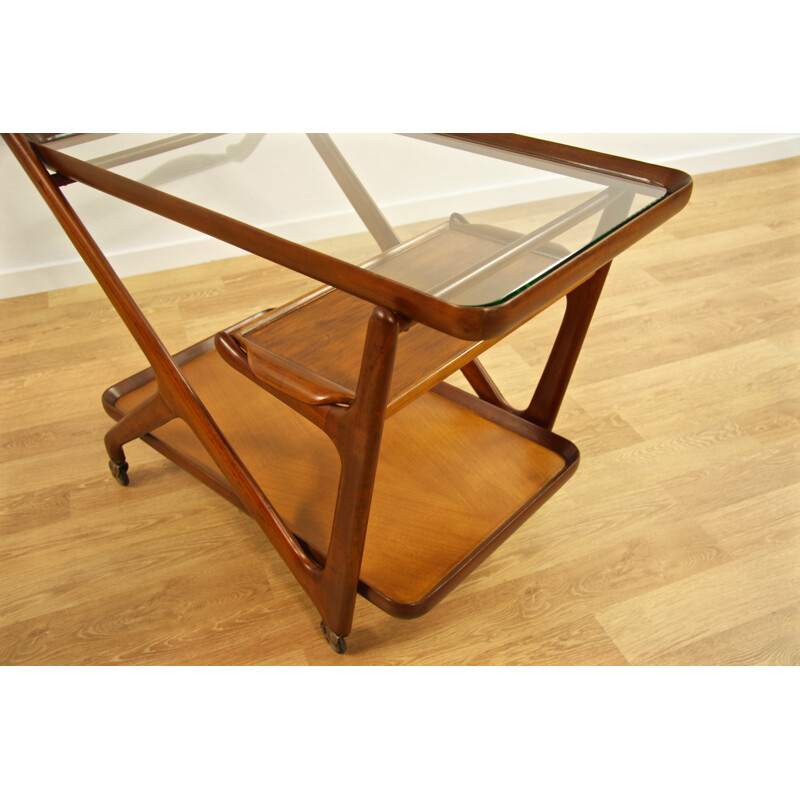 Italian Cassina serving trolley in walnut and glass, Cesare LACCA - 1950s