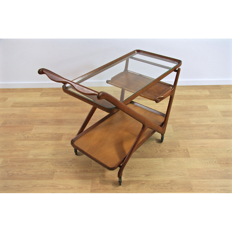 Italian Cassina serving trolley in walnut and glass, Cesare LACCA - 1950s