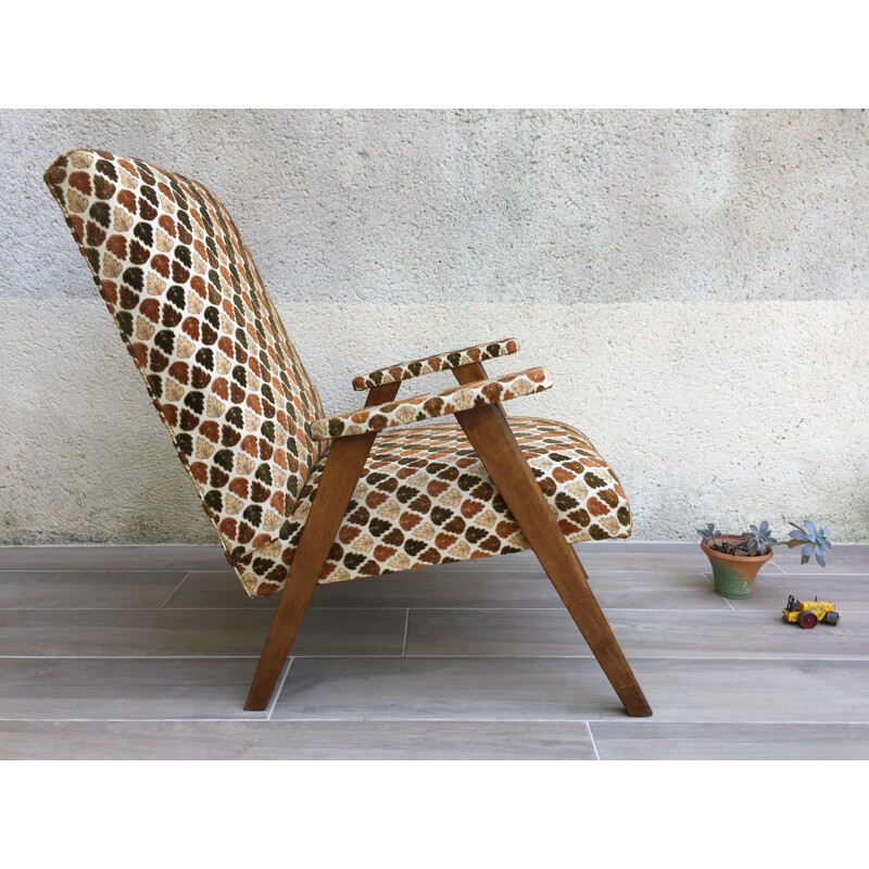 Vintage velvet armchair with compass legs, 1950