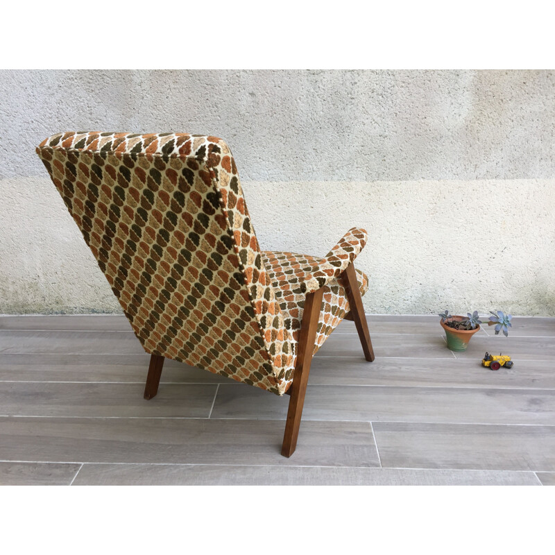 Vintage velvet armchair with compass legs, 1950