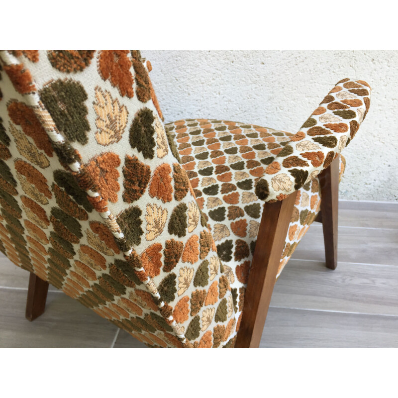 Vintage velvet armchair with compass legs, 1950