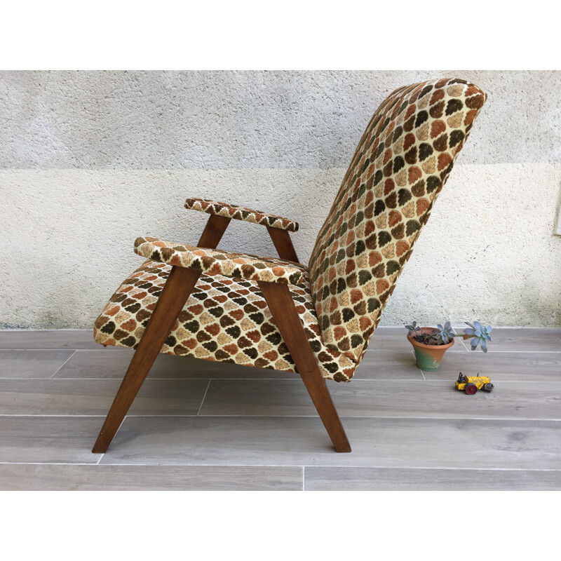 Vintage velvet armchair with compass legs, 1950