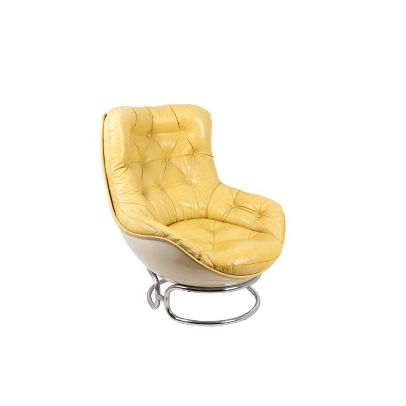 Vintage Karate armchair in fiberglass and leather by Michel Cadestin, 1970